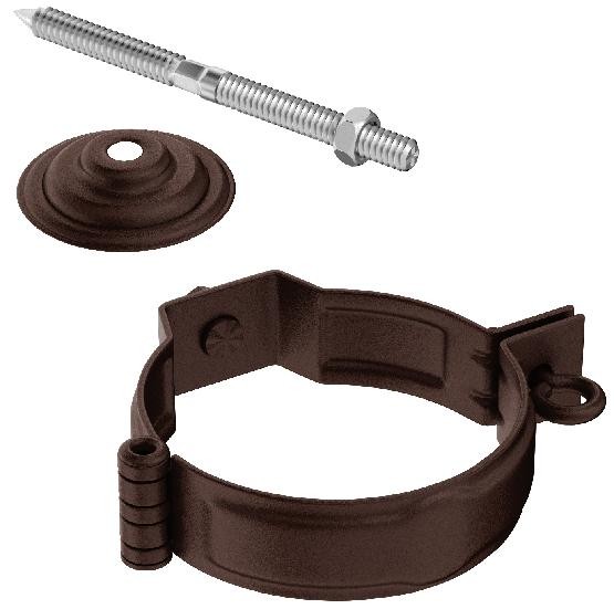 Водосток Aquasistem, Система 150/100 - Декоративный хомут трубы под метиз с комплектом крепления RAL 8017 Коричневый matt купить в Каменск-Шахтинском